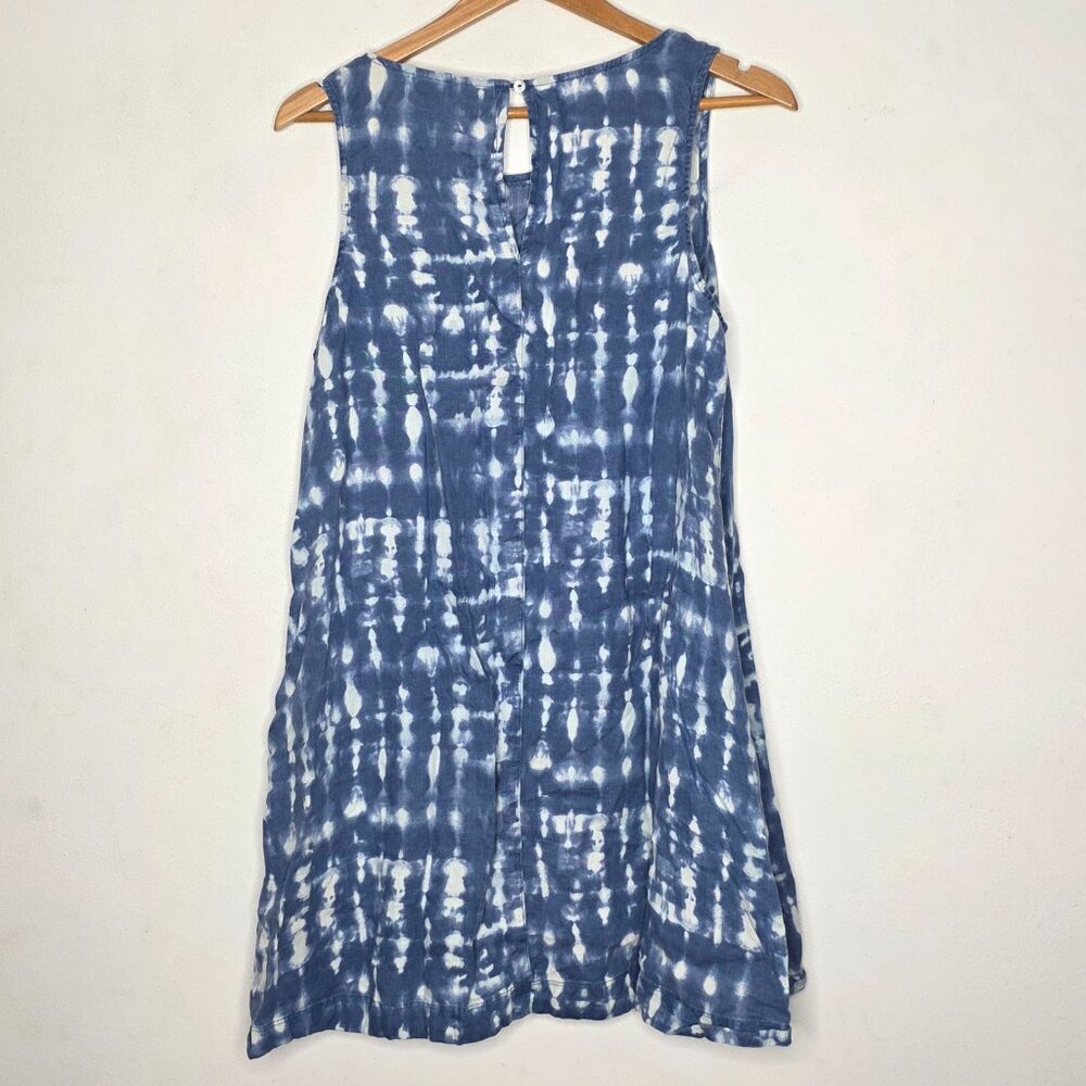 Tahari 100% Linen Blue Tie Dye Sleeveless Pocket Tank Dress Size Large L - Picture 2 of 6